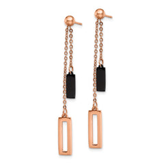 SRE1426 Chisel Stainless Steel Polished Black and Rose IP-plated Post Dangle Earrings