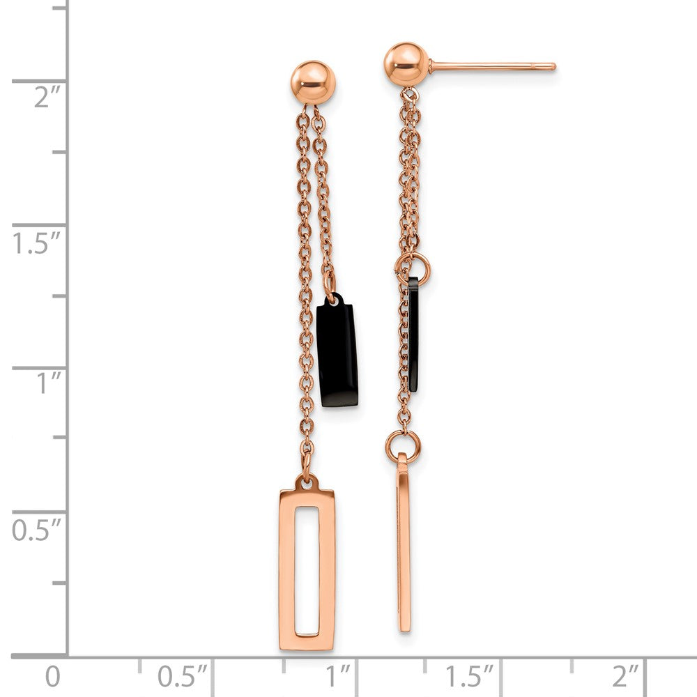SRE1426 Chisel Stainless Steel Polished Black and Rose IP-plated Post Dangle Earrings