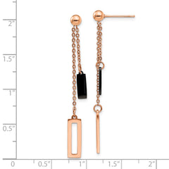 SRE1426 Chisel Stainless Steel Polished Black and Rose IP-plated Post Dangle Earrings