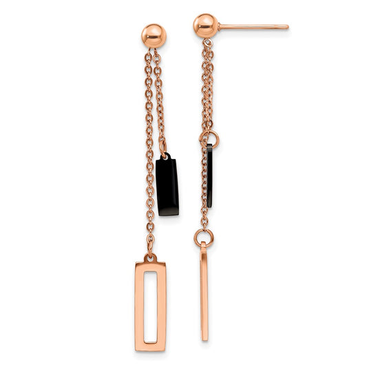 SRE1426 Chisel Stainless Steel Polished Black and Rose IP-plated Post Dangle Earrings