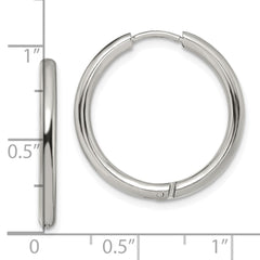 SRE1443 Chisel Stainless Steel Polished 2.5mm Hinged Hoop Earrings