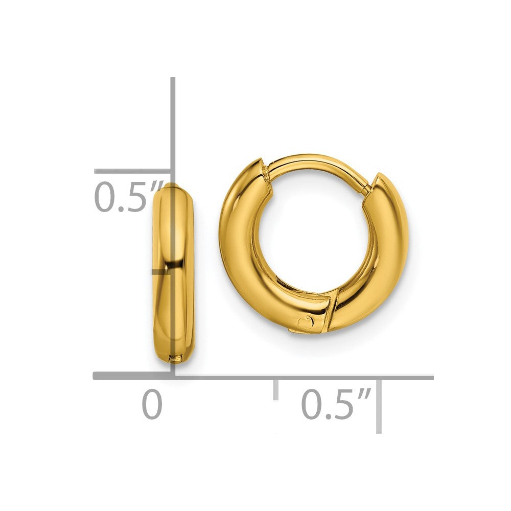 SRE1444 Chisel Stainless Steel Polished Yellow IP-plated 2.5mm Hinged Hoop Earrings