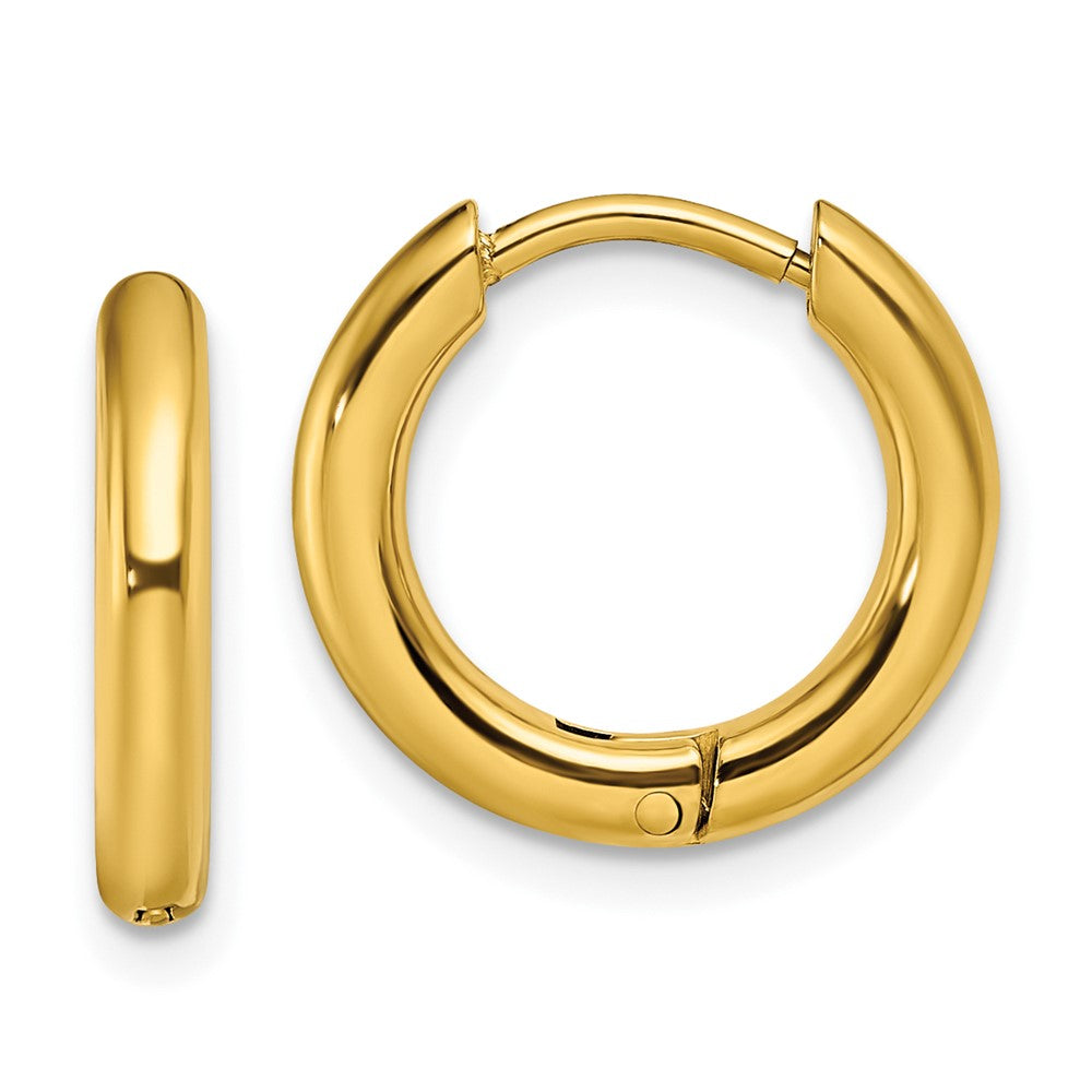 SRE1445 Chisel Stainless Steel Polished Yellow IP-plated 2.5mm Hinged Hoop Earrings