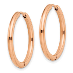 SRE1449 Chisel Stainless Steel Polished Rose IP-plated 2.5mm Hinged Hoop Earrings