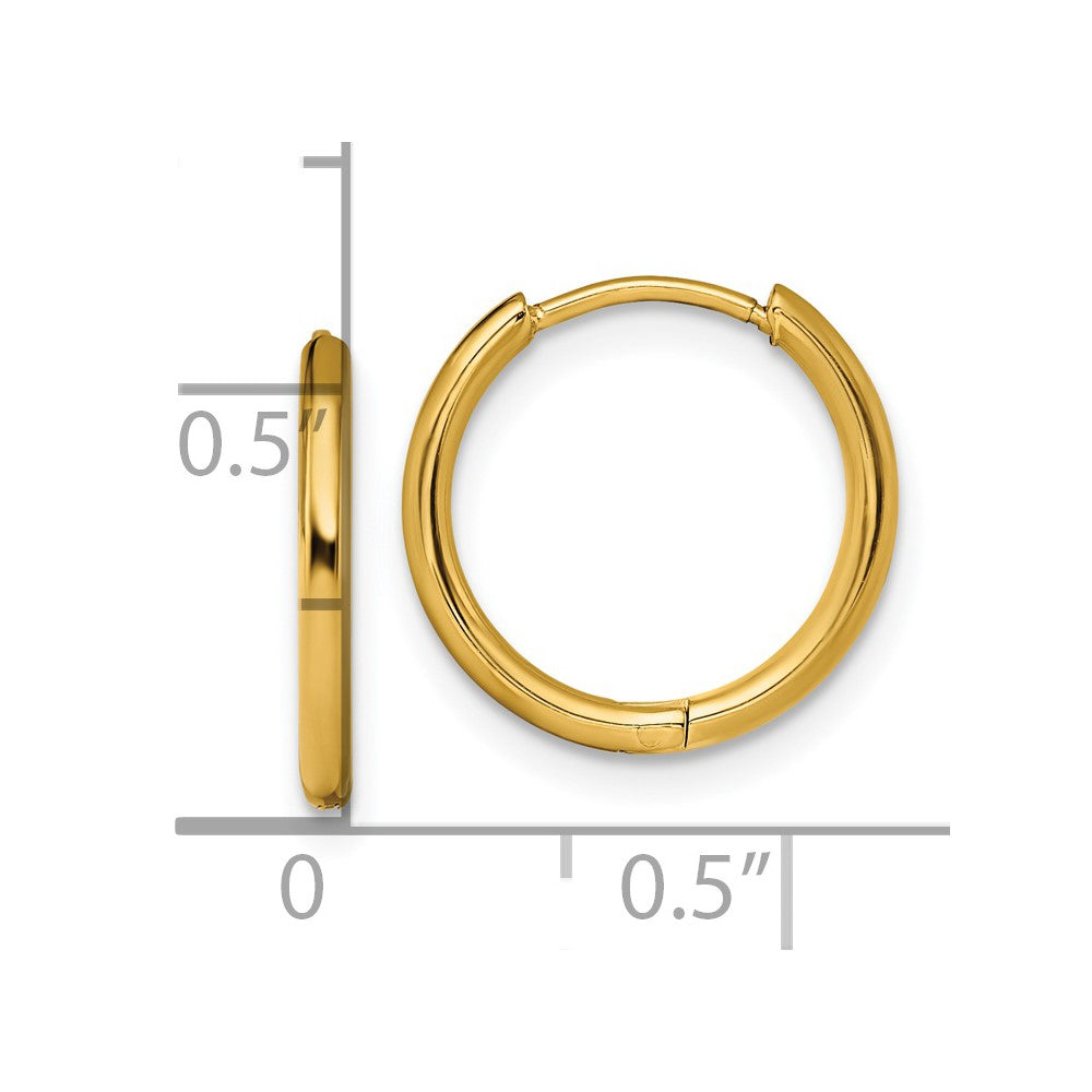 SRE1458 Chisel Stainless Steel Polished Yellow IP-plated 1.6mm Hinged Hoop Earrings