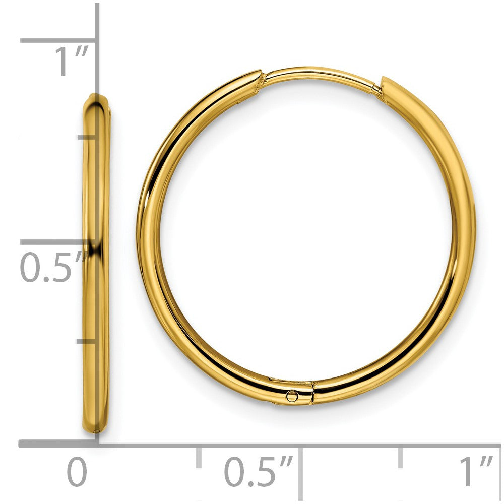 SRE1461 Chisel Stainless Steel Polished Yellow IP-plated 1.6mm Hinged Hoop Earrings
