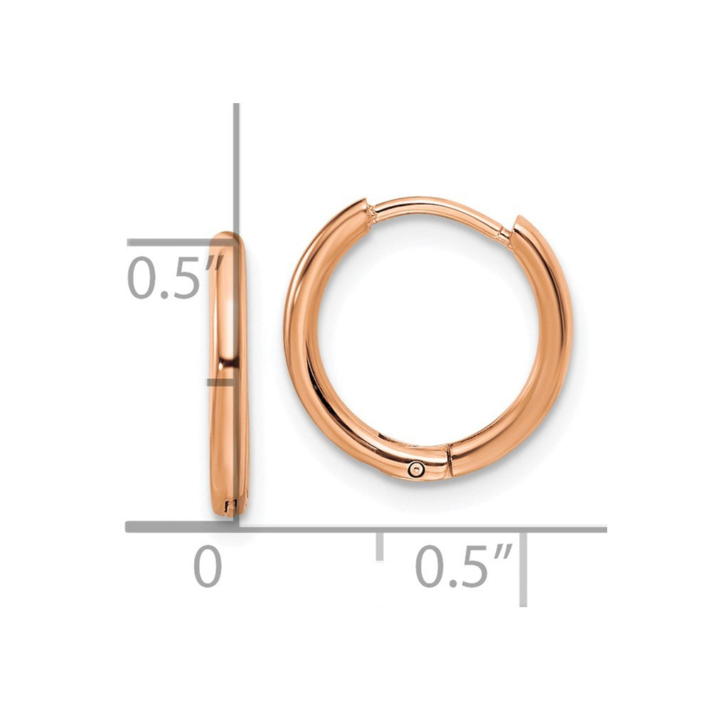 SRE1463 Chisel Stainless Steel Polished Rose IP-plated 1.6mm Hinged Hoop Earrings