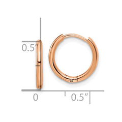 SRE1463 Chisel Stainless Steel Polished Rose IP-plated 1.6mm Hinged Hoop Earrings