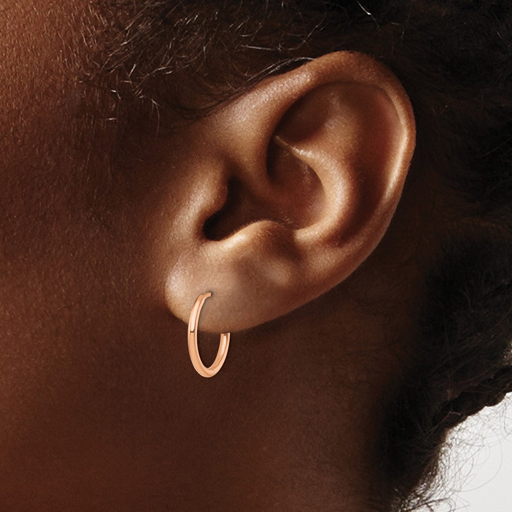 SRE1464 Chisel Stainless Steel Polished Rose IP-plated 1.6mm Hinged Hoop Earrings