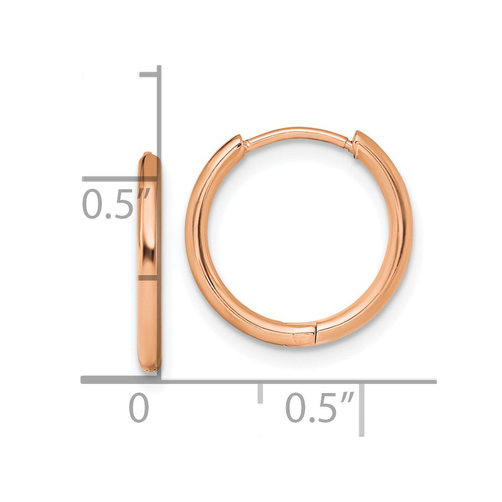 SRE1464 Chisel Stainless Steel Polished Rose IP-plated 1.6mm Hinged Hoop Earrings