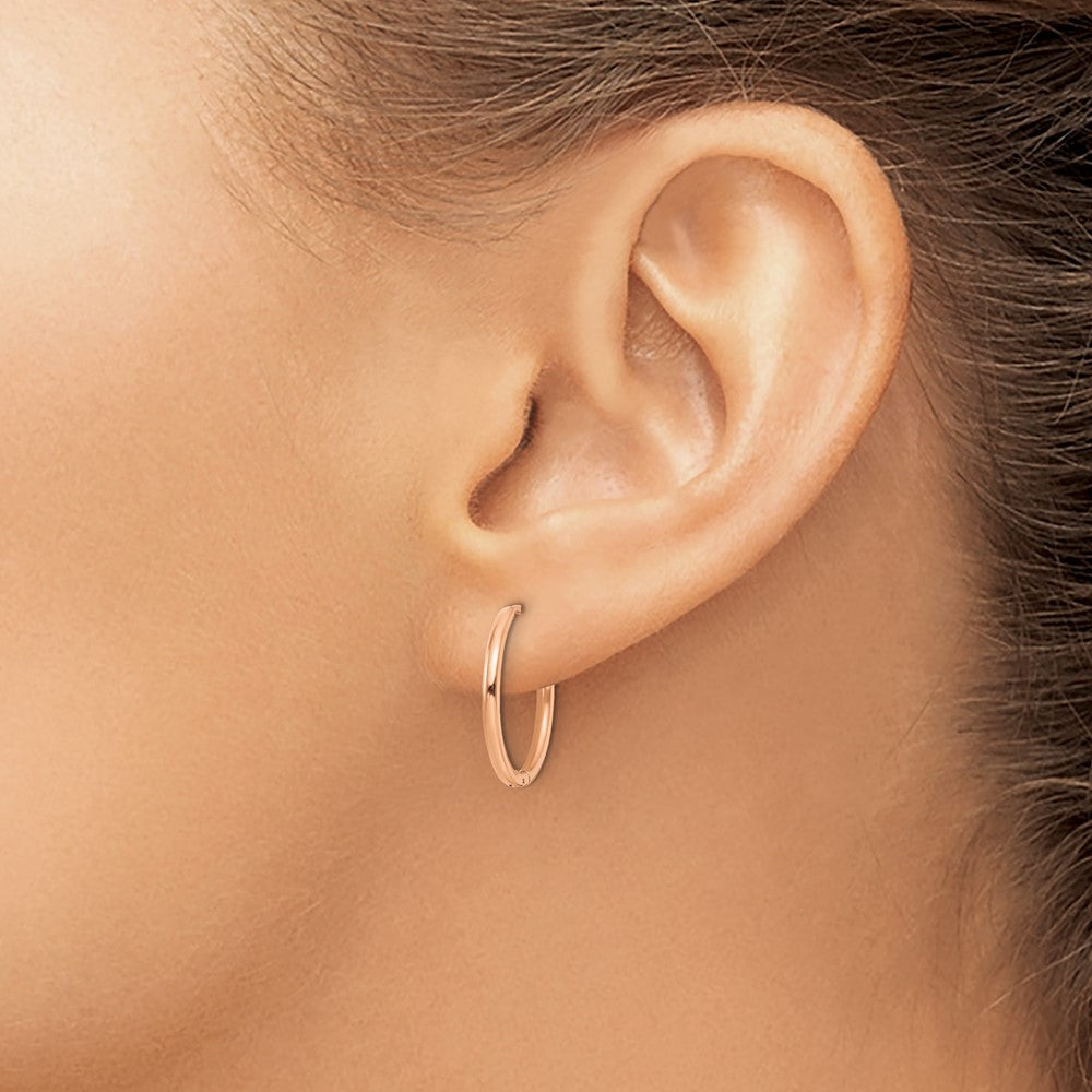 SRE1465 Chisel Stainless Steel Polished Rose IP-plated 1.6mm Hinged Hoop Earrings