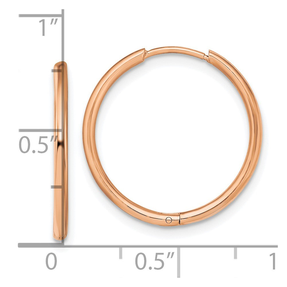 SRE1466 Chisel Stainless Steel Polished Rose IP-plated 1.6mm Hinged Hoop Earrings