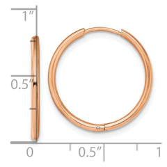 SRE1466 Chisel Stainless Steel Polished Rose IP-plated 1.6mm Hinged Hoop Earrings