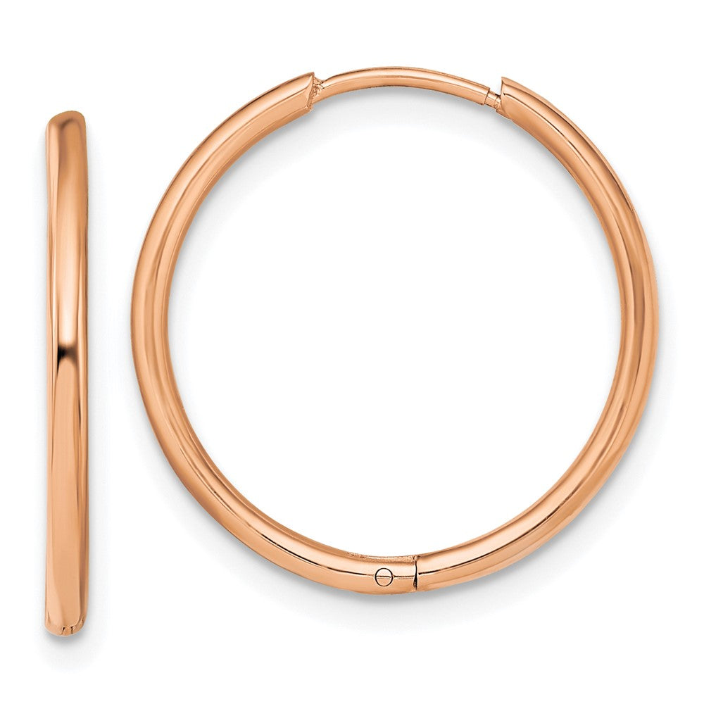 SRE1466 Chisel Stainless Steel Polished Rose IP-plated 1.6mm Hinged Hoop Earrings
