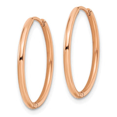 SRE1467 Chisel Stainless Steel Polished Rose IP-plated 1.6mm Hinged Hoop Earrings