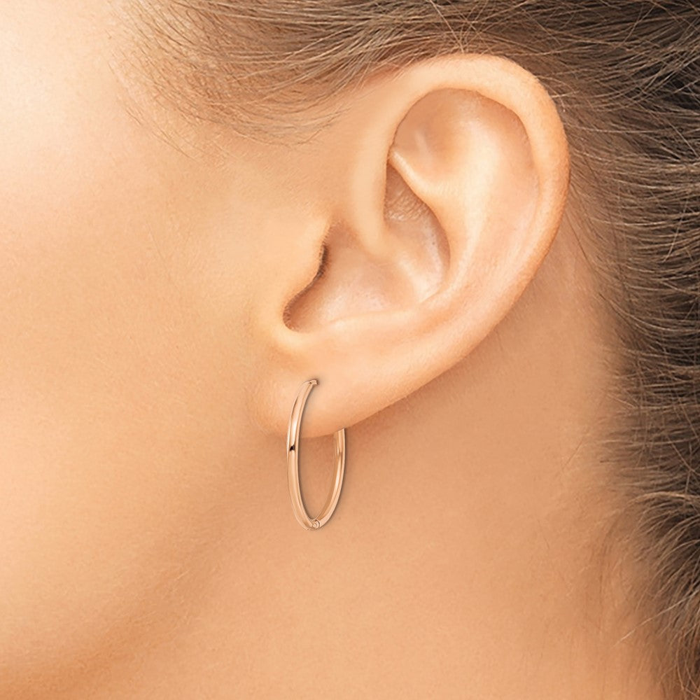 SRE1467 Chisel Stainless Steel Polished Rose IP-plated 1.6mm Hinged Hoop Earrings