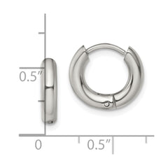 SRE1468 Chisel Stainless Steel Polished 3mm Hinged Hoop Earrings