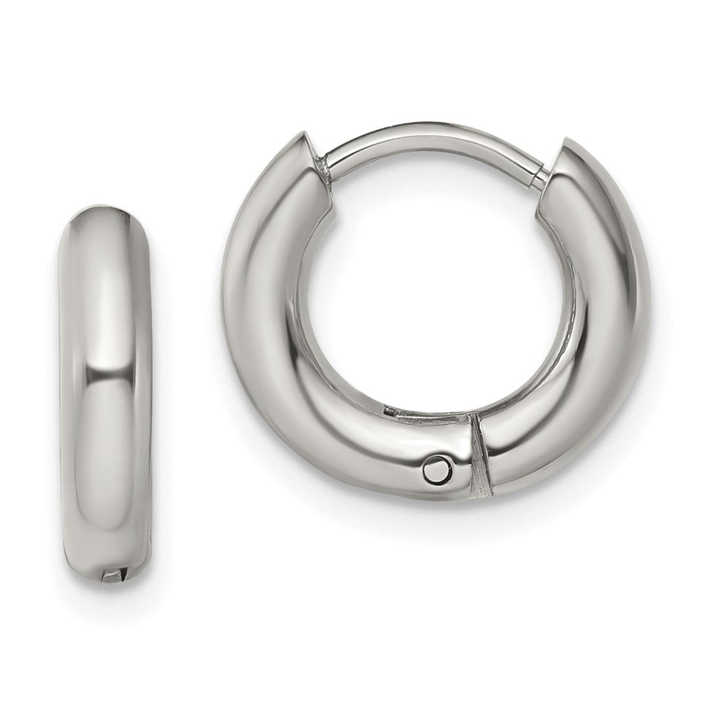 SRE1468 Chisel Stainless Steel Polished 3mm Hinged Hoop Earrings
