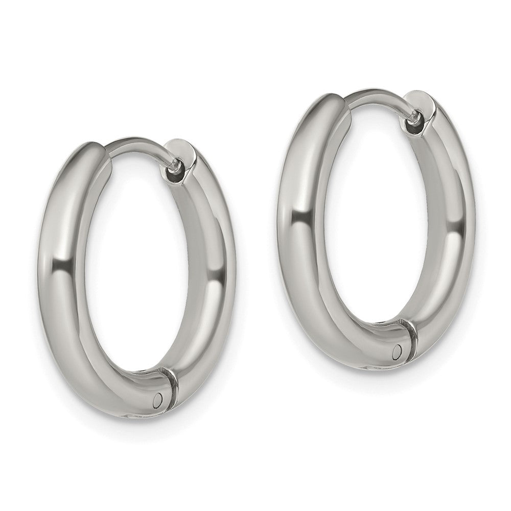 SRE1469 Chisel Stainless Steel Polished 3mm Hinged Hoop Earrings