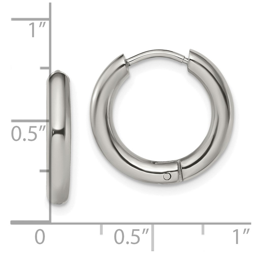 SRE1469 Chisel Stainless Steel Polished 3mm Hinged Hoop Earrings