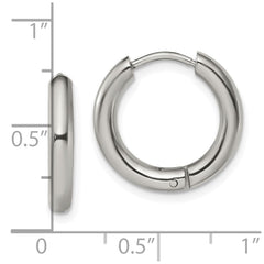 SRE1469 Chisel Stainless Steel Polished 3mm Hinged Hoop Earrings