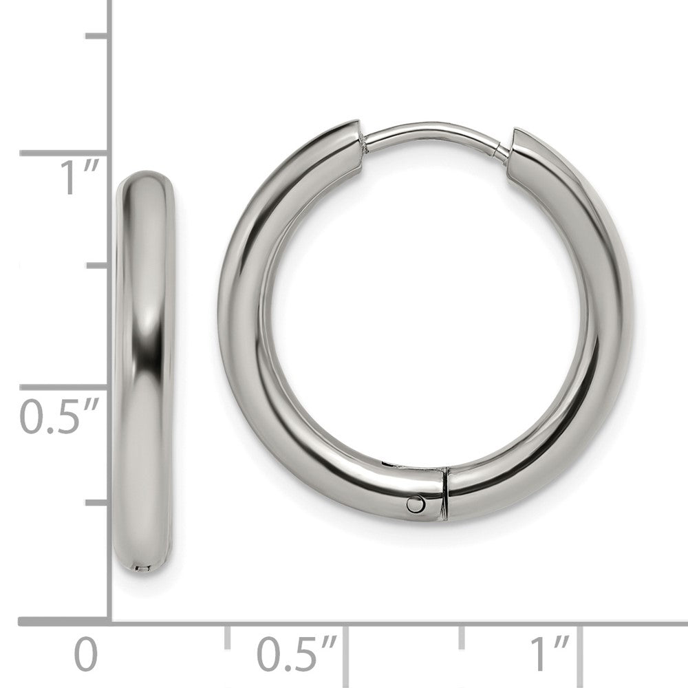 SRE1470 Chisel Stainless Steel Polished 3mm Hinged Hoop Earrings