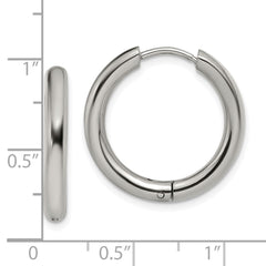 SRE1470 Chisel Stainless Steel Polished 3mm Hinged Hoop Earrings