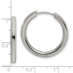 SRE1471 Chisel Stainless Steel Polished 3mm Hinged Hoop Earrings