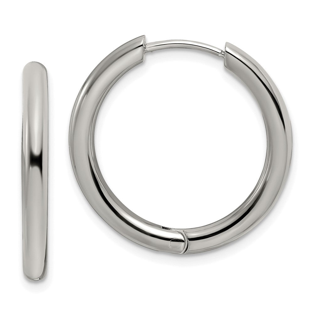 SRE1471 Chisel Stainless Steel Polished 3mm Hinged Hoop Earrings