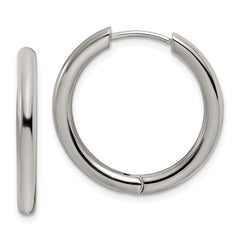 SRE1471 Chisel Stainless Steel Polished 3mm Hinged Hoop Earrings