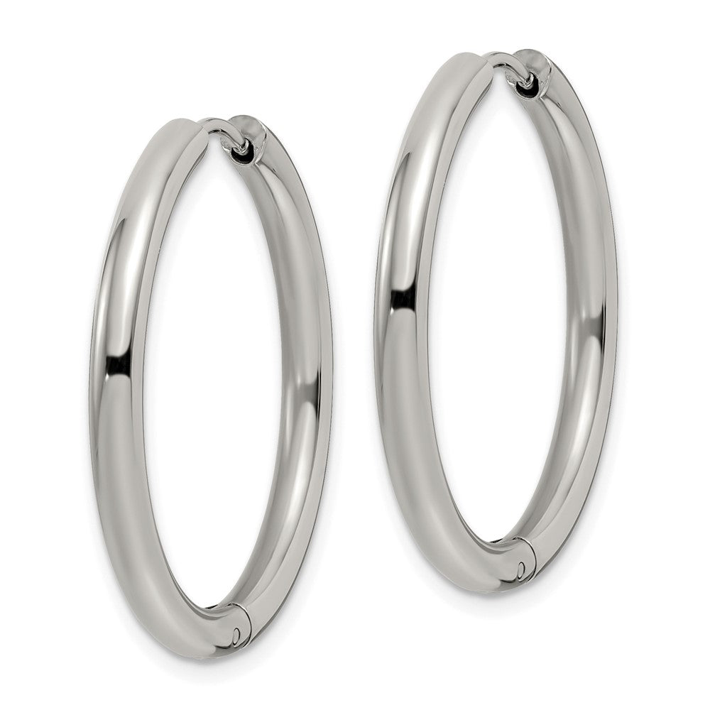 SRE1472 Chisel Stainless Steel Polished 3mm Hinged Hoop Earrings