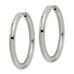 SRE1472 Chisel Stainless Steel Polished 3mm Hinged Hoop Earrings