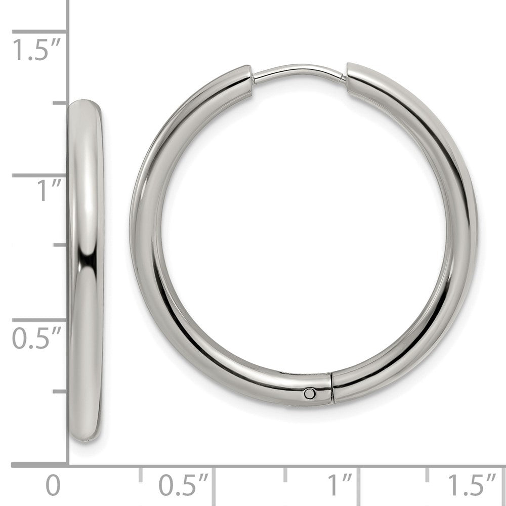 SRE1472 Chisel Stainless Steel Polished 3mm Hinged Hoop Earrings
