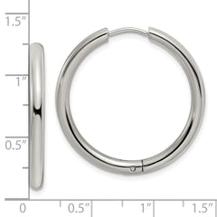 SRE1472 Chisel Stainless Steel Polished 3mm Hinged Hoop Earrings