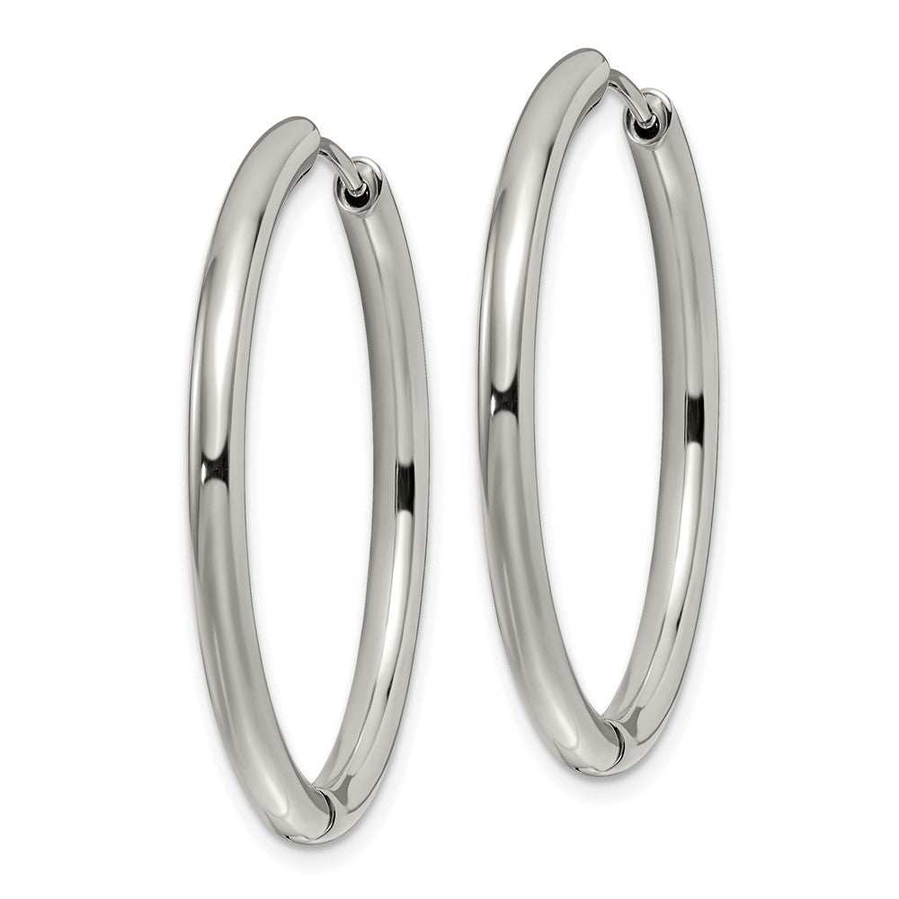 SRE1473 Chisel Stainless Steel Polished 3mm Hinged Hoop Earrings