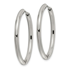 SRE1473 Chisel Stainless Steel Polished 3mm Hinged Hoop Earrings