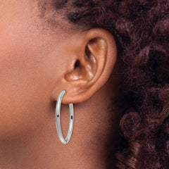 SRE1473 Chisel Stainless Steel Polished 3mm Hinged Hoop Earrings