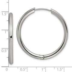 SRE1473 Chisel Stainless Steel Polished 3mm Hinged Hoop Earrings