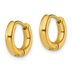 SRE1474 Chisel Stainless Steel Polished Yellow IP-plated 3mm Hinged Hoop Earrings