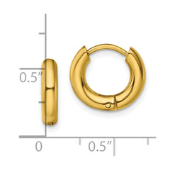 SRE1474 Chisel Stainless Steel Polished Yellow IP-plated 3mm Hinged Hoop Earrings