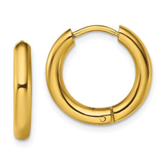 SRE1475 Chisel Stainless Steel Polished Yellow IP-plated 3mm Hinged Hoop Earrings