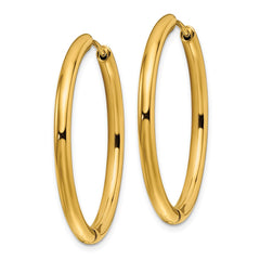 SRE1479 Chisel Stainless Steel Polished Yellow IP-plated 3mm Hinged Hoop Earrings