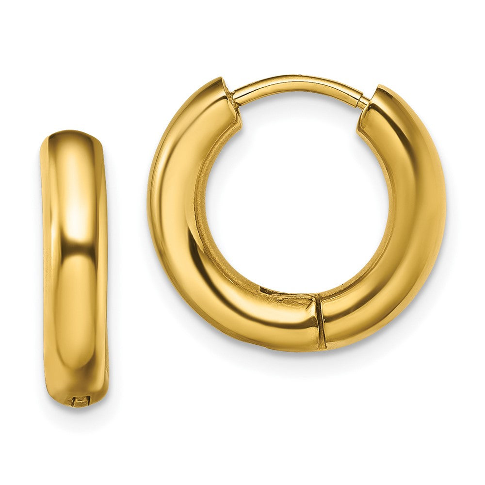 SRE1488 Chisel Stainless Steel Polished Yellow IP-plated 3.5mm Hinged Hoop Earrings