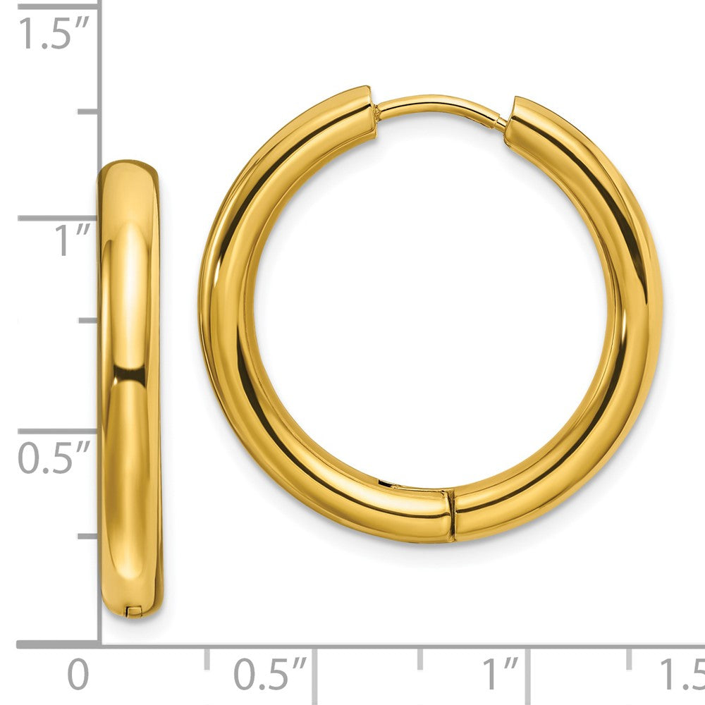 SRE1489 Chisel Stainless Steel Polished Yellow IP-plated 3.5mm Hinged Hoop Earrings