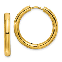 SRE1489 Chisel Stainless Steel Polished Yellow IP-plated 3.5mm Hinged Hoop Earrings