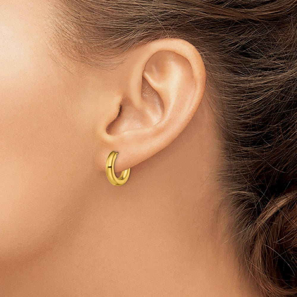 SRE1495 Chisel Stainless Steel Polished Yellow IP-plated 4mm Hinged Hoop Earrings