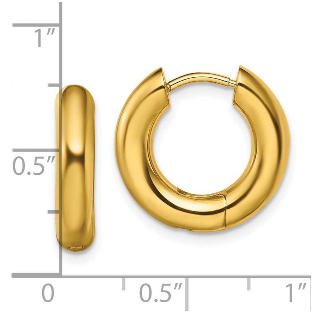 SRE1495 Chisel Stainless Steel Polished Yellow IP-plated 4mm Hinged Hoop Earrings