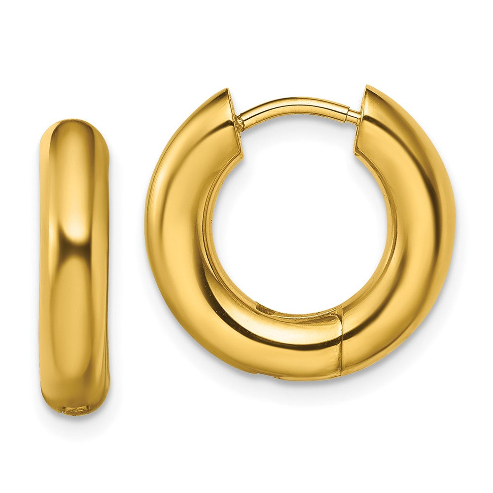 SRE1495 Chisel Stainless Steel Polished Yellow IP-plated 4mm Hinged Hoop Earrings