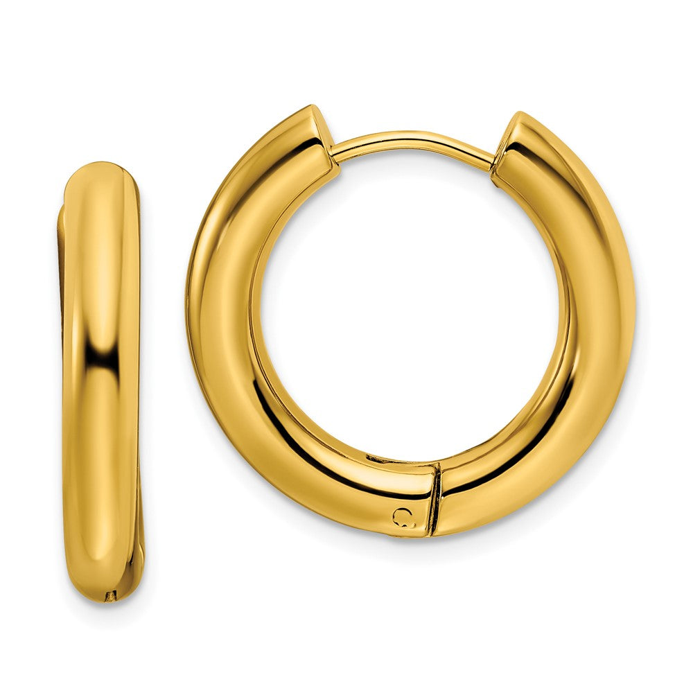 SRE1496 Chisel Stainless Steel Polished Yellow IP-plated 4mm Hinged Hoop Earrings