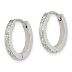 SRE1512 Chisel Stainless Steel Polished with Preciosa Crystal 2mm Hinged Hoop Earrings